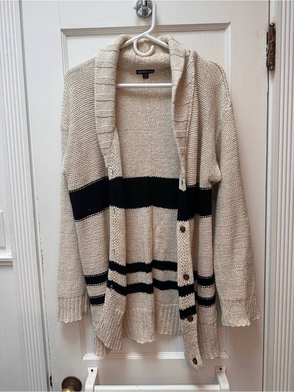 James Perse Cream and Black Striped Open Cardigan